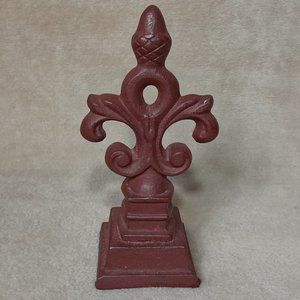 Fleur De Lis Cast Iron Rustic Red Statue Door Stop Shelf Mantel Decor
